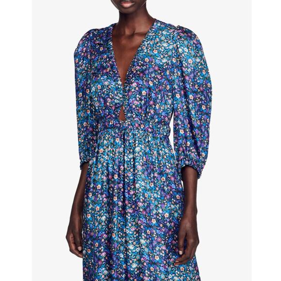 SANDRO Almada Print Silk Midi Dress Size Small MSRP $595 Rent the Runway - Picture 1 of 16